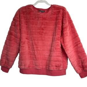 Steve Madden Fluffy Faux Fur Pullover Long Sleeve Coral Top Size XL